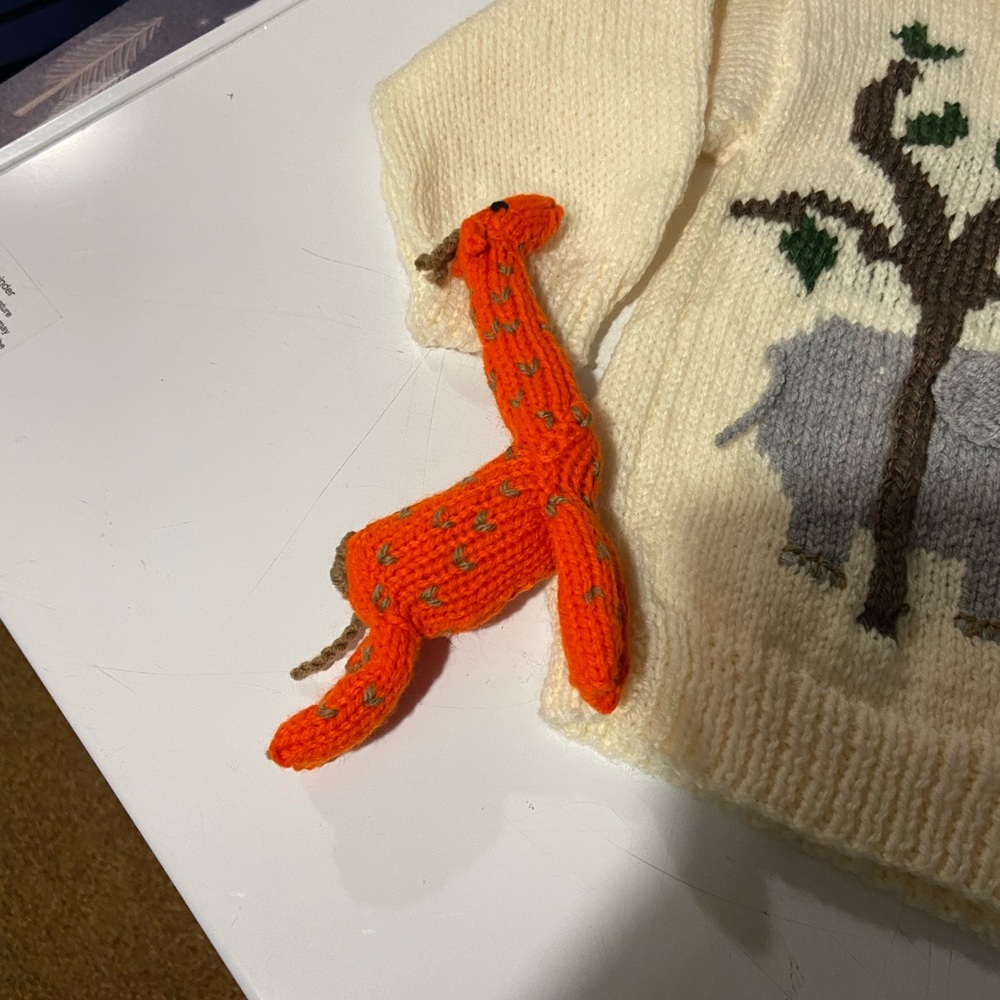 Cream Elephant & Parrot Knit Sweater for Kids - Picture 2 of 2